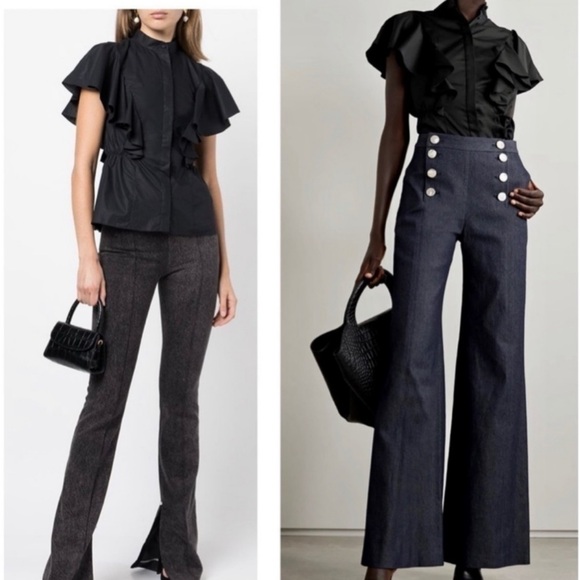 Adam LIPPES Ruffled cotton-poplin short sleeve button down blouse top size 12 - Picture 4 of 16